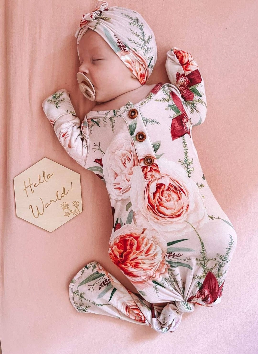 Peachy Floral Knotted Gown Set - Mama & Ivy
