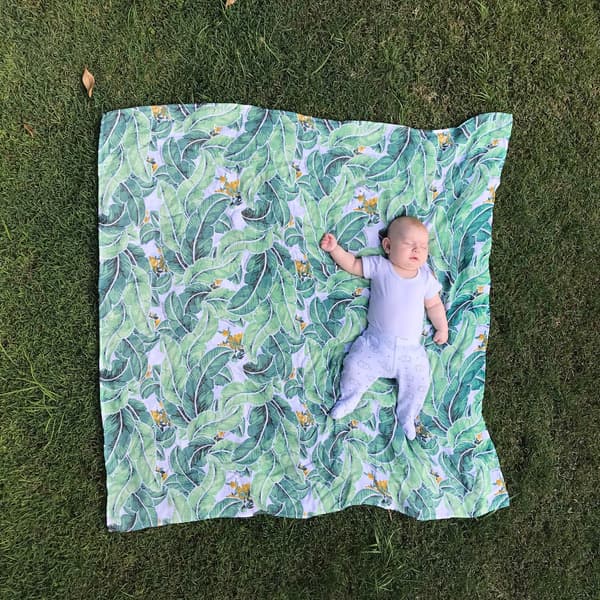 Tropical Palm Muslin Swaddle - Mama & Ivy