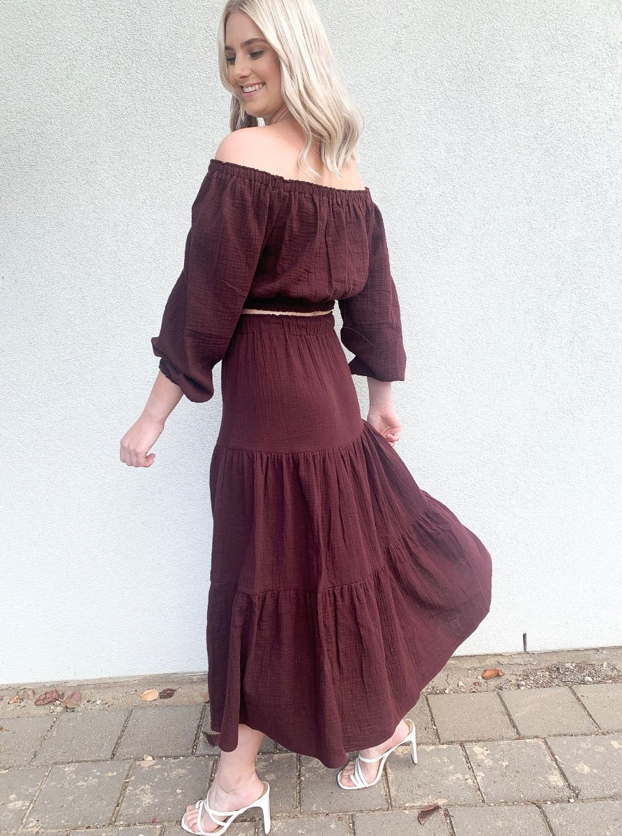 Chocoholic Linen Maxi Skirt - Mama & Ivy